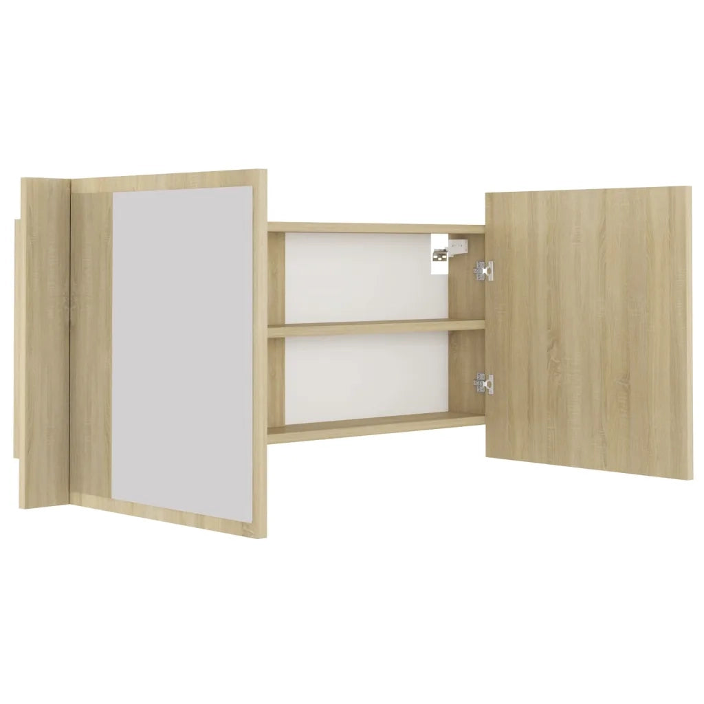 Armadietto a Specchio con Luci LED-Mobile con specchio Rovere Sonoma in Acrilico 163182