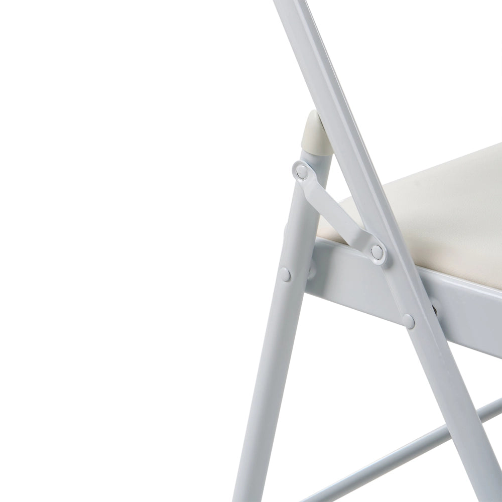 Set di 4 sedie pieghevoli con struttura in metallo color bianco e seduta e schienale imbottiti in tessuto PU Sedili ribaltabili