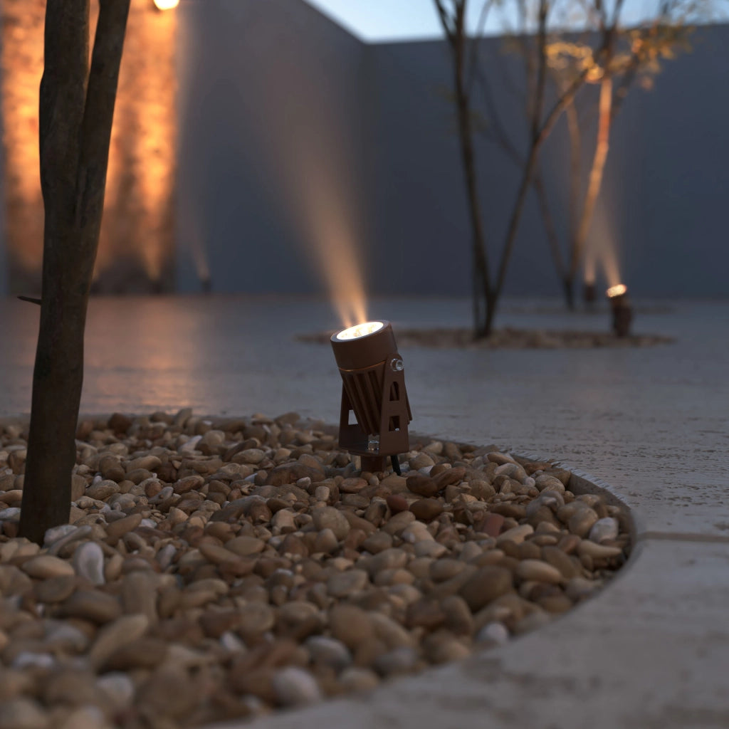 Zas Proiettore LED da Esterno Mini Round 3W 2200K Finitura Corten in Alluminio ad Alta Efficienza per Illuminazione Architetturale e Giardino