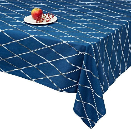 Tappeto da tavolo - impermeabile - di lusso 100% cotone - morbido - respirante miglior qualità in design moderno con look marittimo Hanze in stile corda senza pieghe cadente (140 x 180 cm blu bianco)