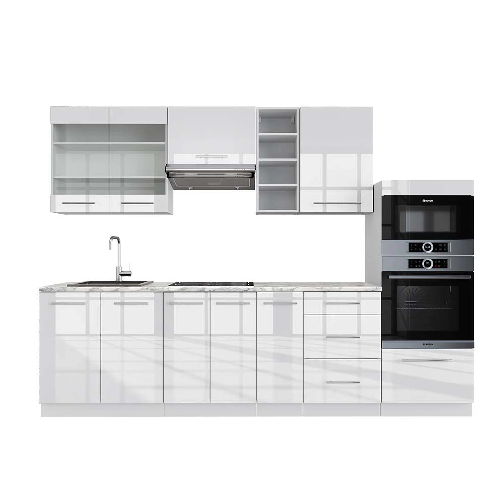 Cucina componibile Fame-Line Bianco lucido/Bianco 280 cm, PL Marmo Vicco