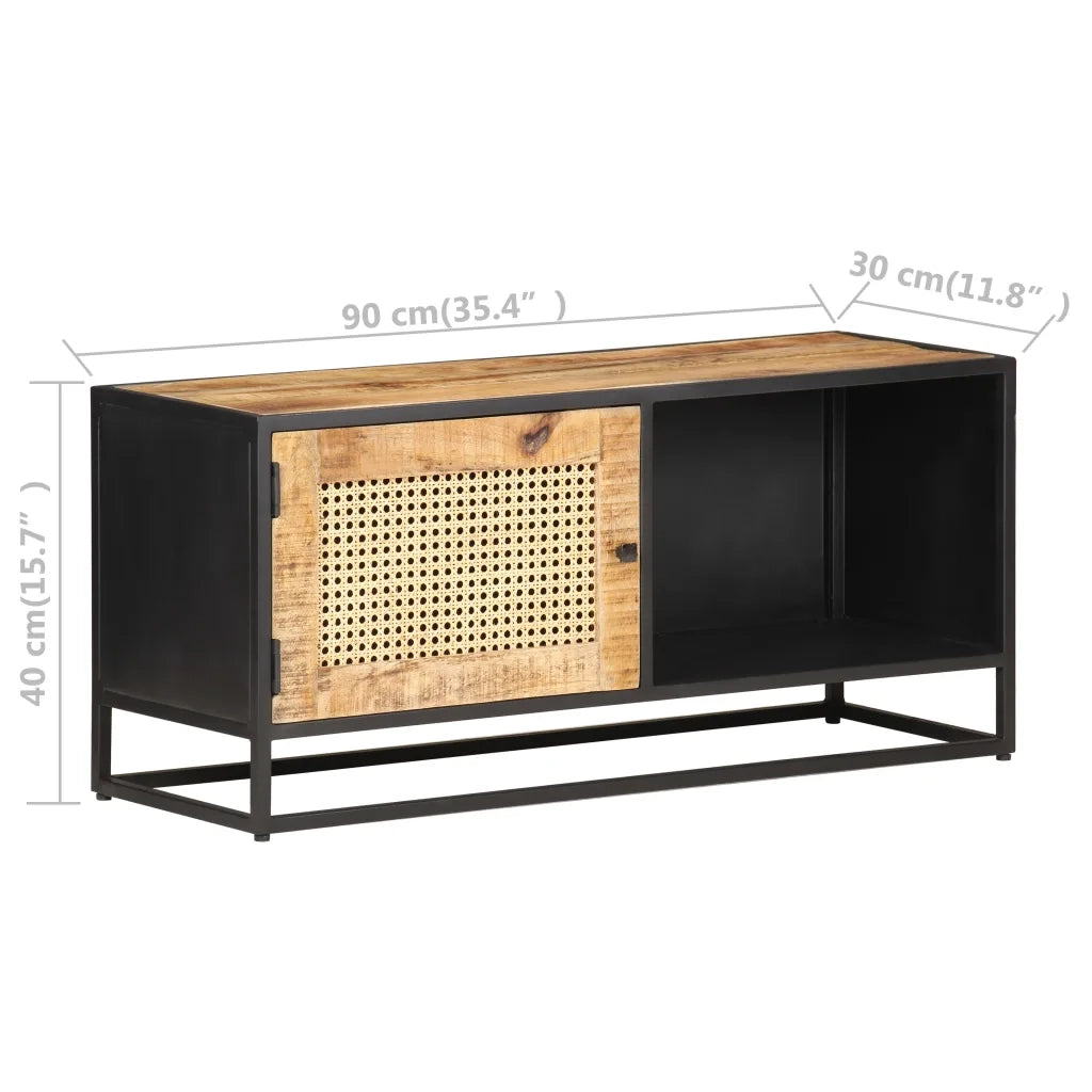 Mobile Porta TV-Mobile per TV-Credenza TV 90x30x40 cm in Legno di Mango Grezzo e Canna