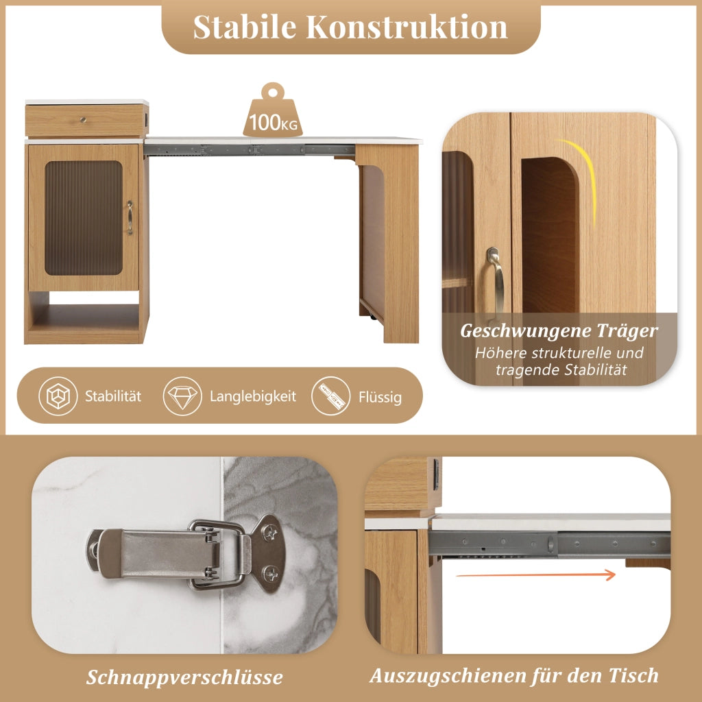Tavolo da pranzo - isola cucina su ruote - piano estraibile - bar con prese - naturale - per cucina e sala