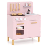 Set da cucina per bambini in legno con luci e accessori da cucina-Gioco educativo con spazio di archiviazione Rosa