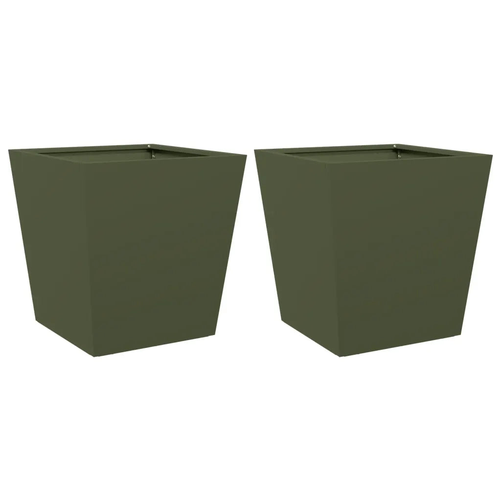 2 pz Fioriere | Cassetta per fiori | Vaso da Giardino Verde Oliva 40x40x40 cm in Acciaio