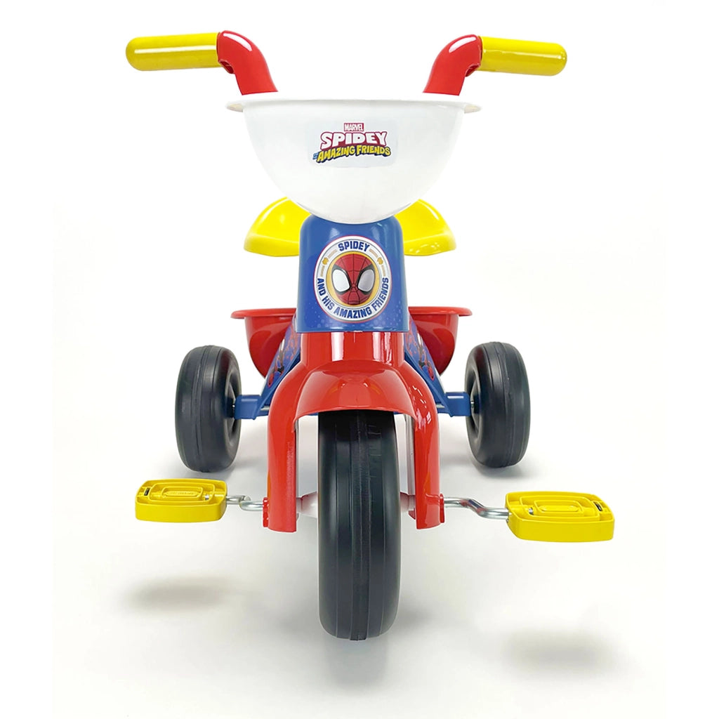 Triciclo a Pedali Primi Passi per Bambini 3 Ruote e Vano Contenitore Marvel Spidey Blu e Rosso