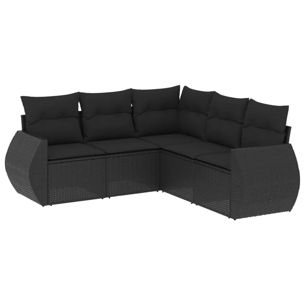 Set Divani da Giardino 5 pz con Cuscini in Polyrattan Nero 3221344