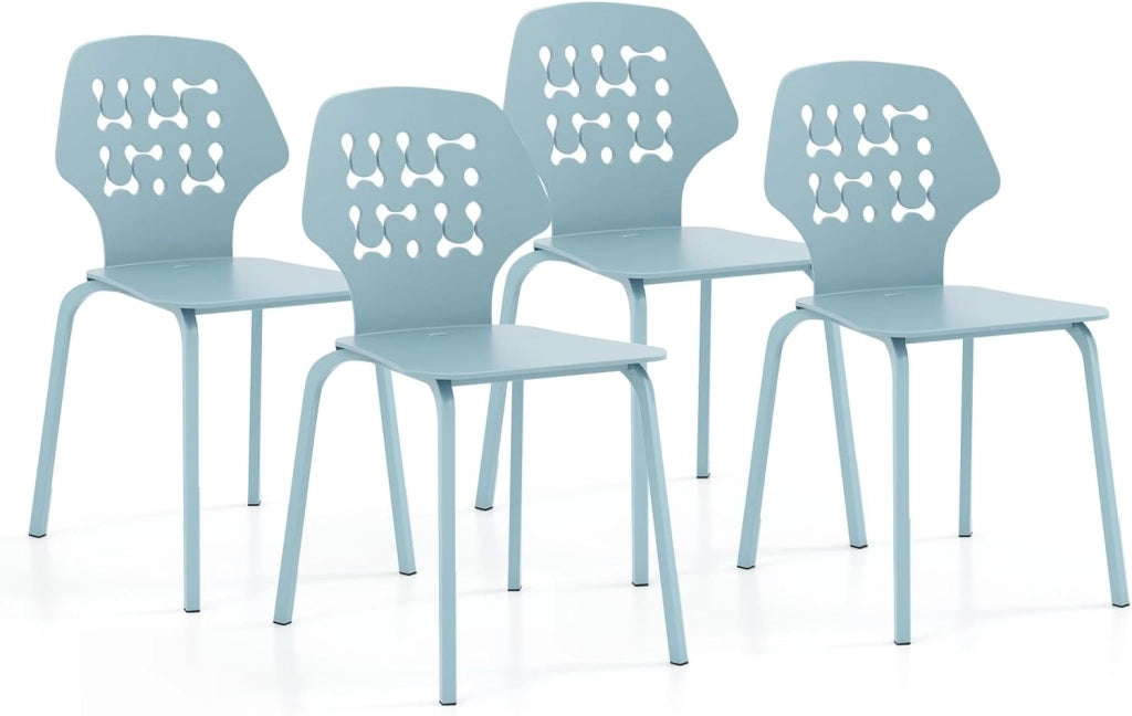 Set di 4 Sedie da Pranzo in Metallo, Sedie da Cucina Moderne con Schienale Traforato e Gambe in Metallo, Sedie senza Braccioli per Sala da Pranzo, Soggiorno, Portata 150 kg (Blu)