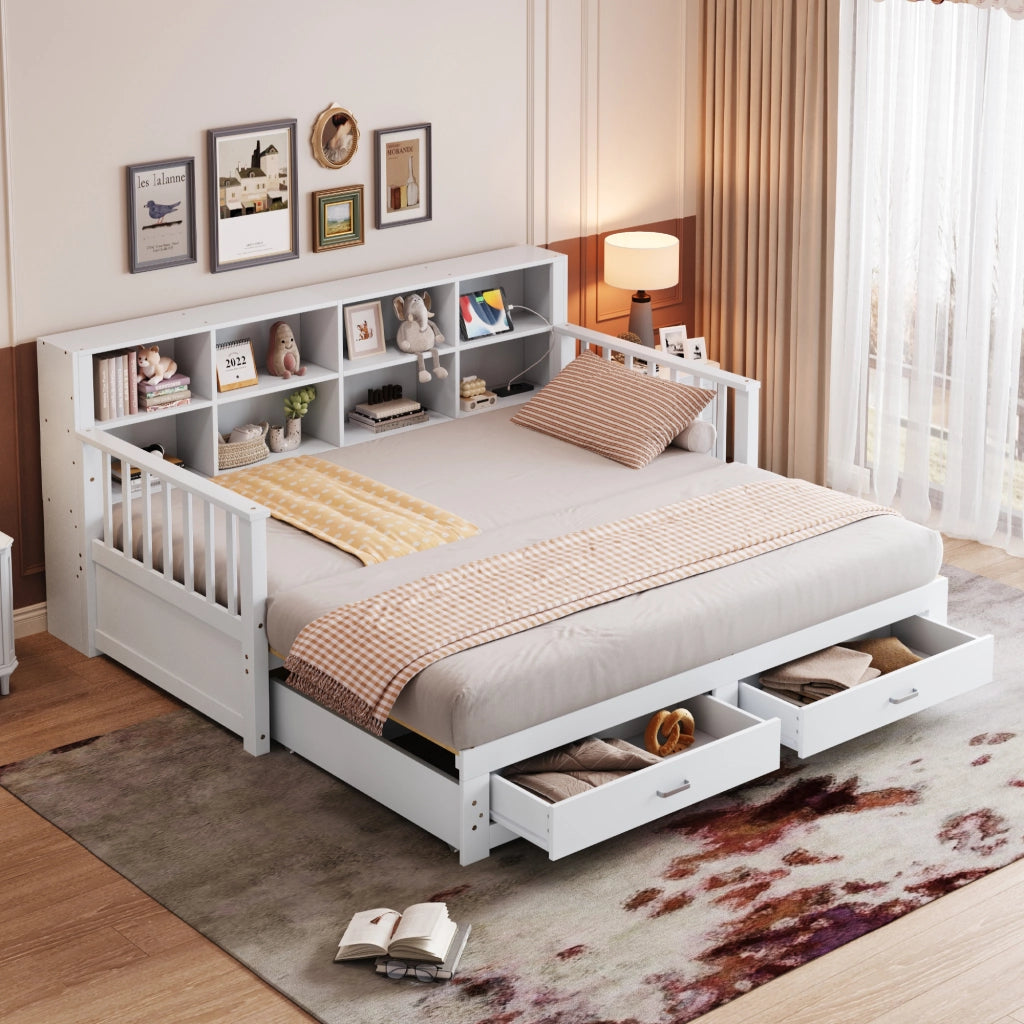 DIVANO LETTO ESTRAIBILE 90x190/180x190 CM LEGNO BIANCO