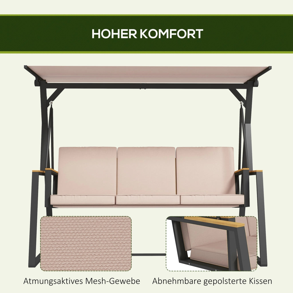 Altalena da Giardino 3 Posti con Tetto ¨C zephmum ¨C Beige e Nero