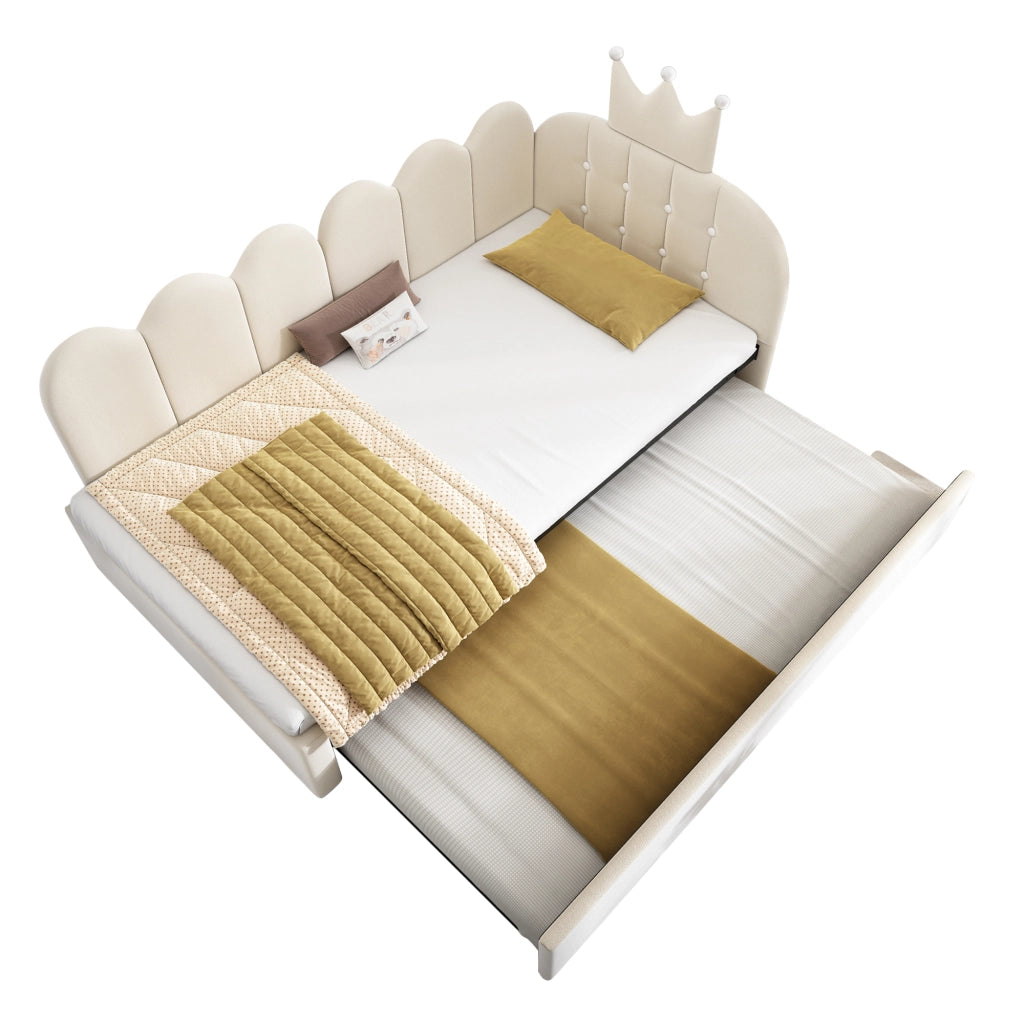 Divano letto 90x200 in velluto beige estraibile 90x190 forma L design a corona