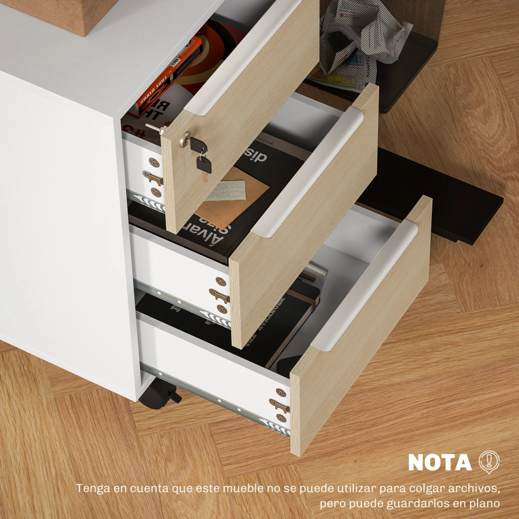 Cassettiera con Ruote 3 Cassetti ¨C Zephmum ¨C Bianco e Rovere 40x40x63,5 cm