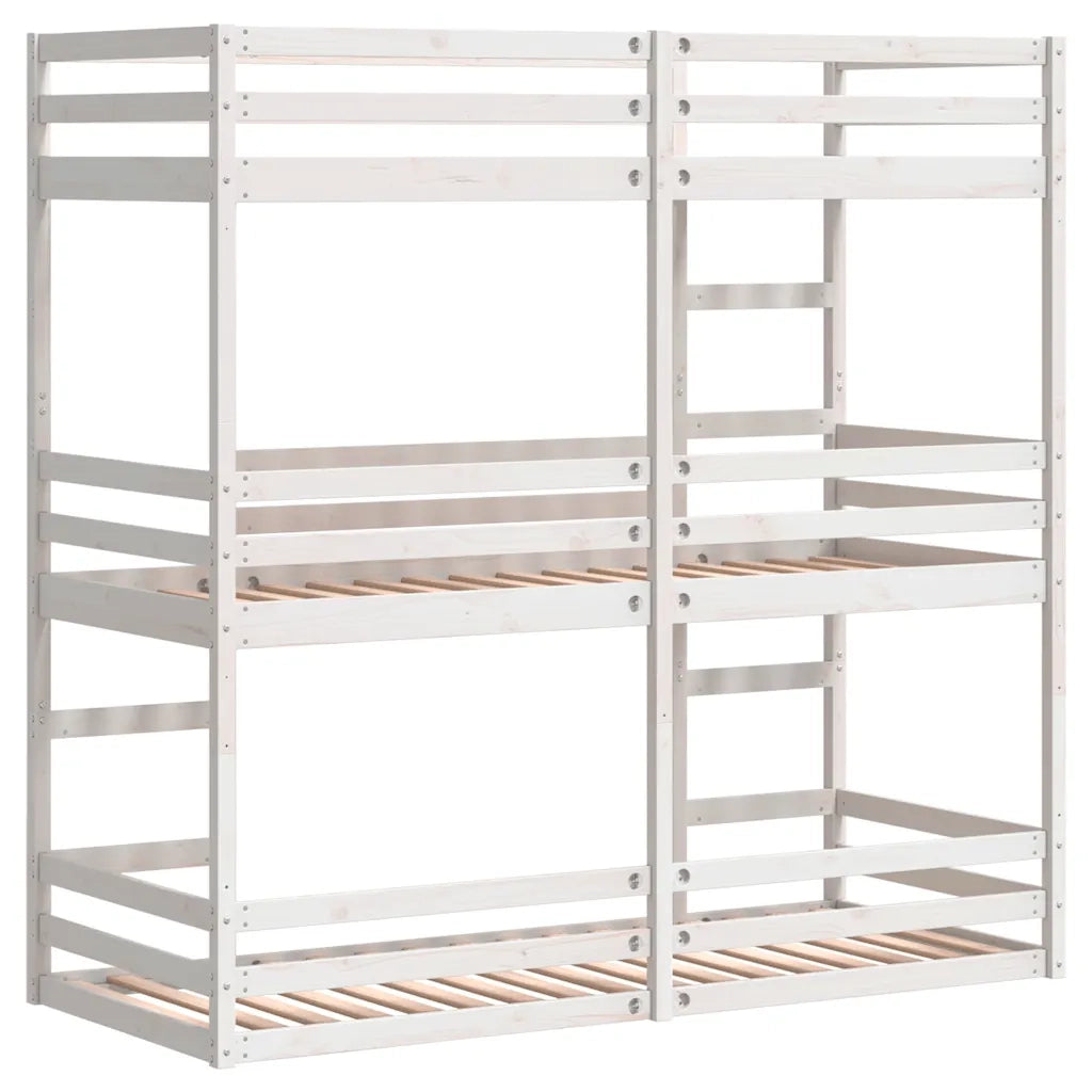 Letto a Castello Triplo Bianco 75x190 cm Legno Massello di Pino