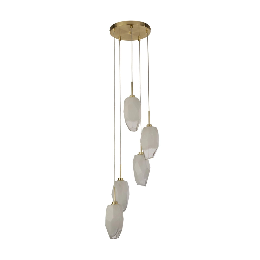 Rocky 5Lt Multi Drop Pendant, metallo ottone satinato e vetro