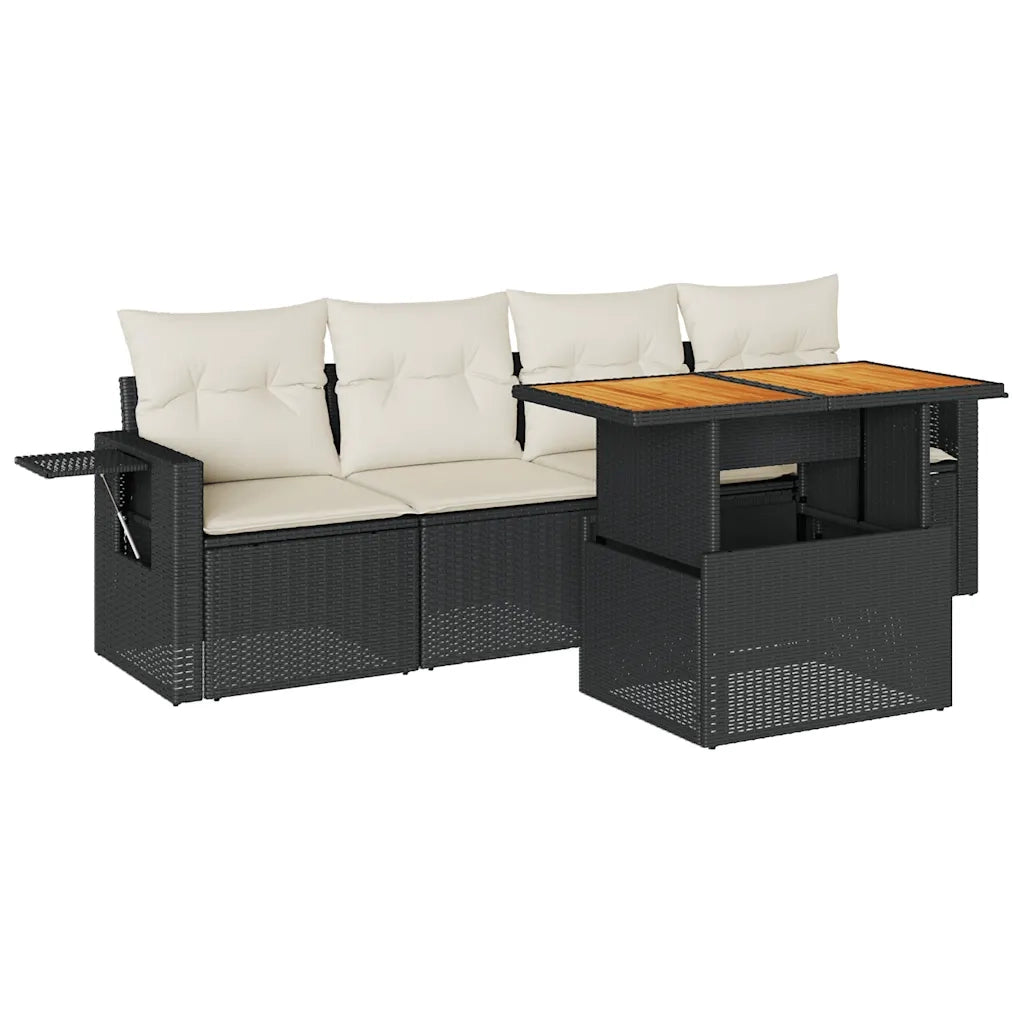 vidaXL Set Divani da Giardino 5 pz con Cuscini in Polyrattan Nero