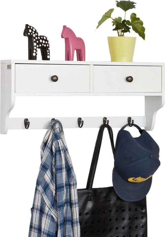 Scaffalatura da parete con cassetto - Pannello da appendere - Organizzatore di stoccaggio - Costruzione in MDF - Ideale per ingresso, bagno, cucina - 60 cm x 14 cm x 27 cm