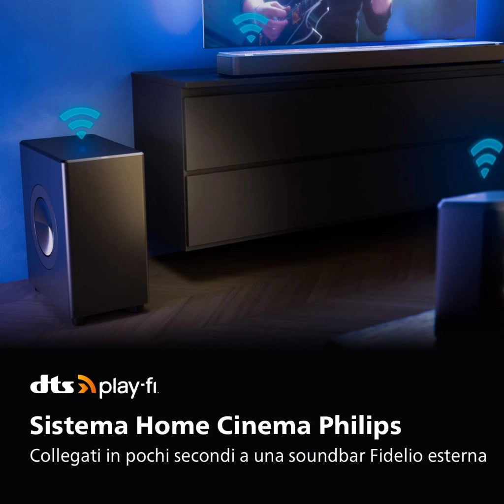 Philips FW1 | Subwoofer wireless | Suono cinematografico | Bassi ricchi e profondi | Design accattivante | Potenza di uscita 420 W | Nero