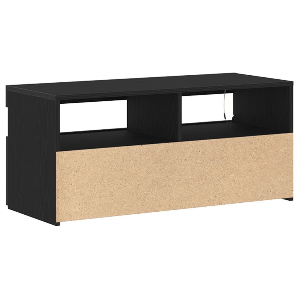 Mobile TV  con luci LED, Nero Rovere 90x35x40 cm in legno ingegnerizzato