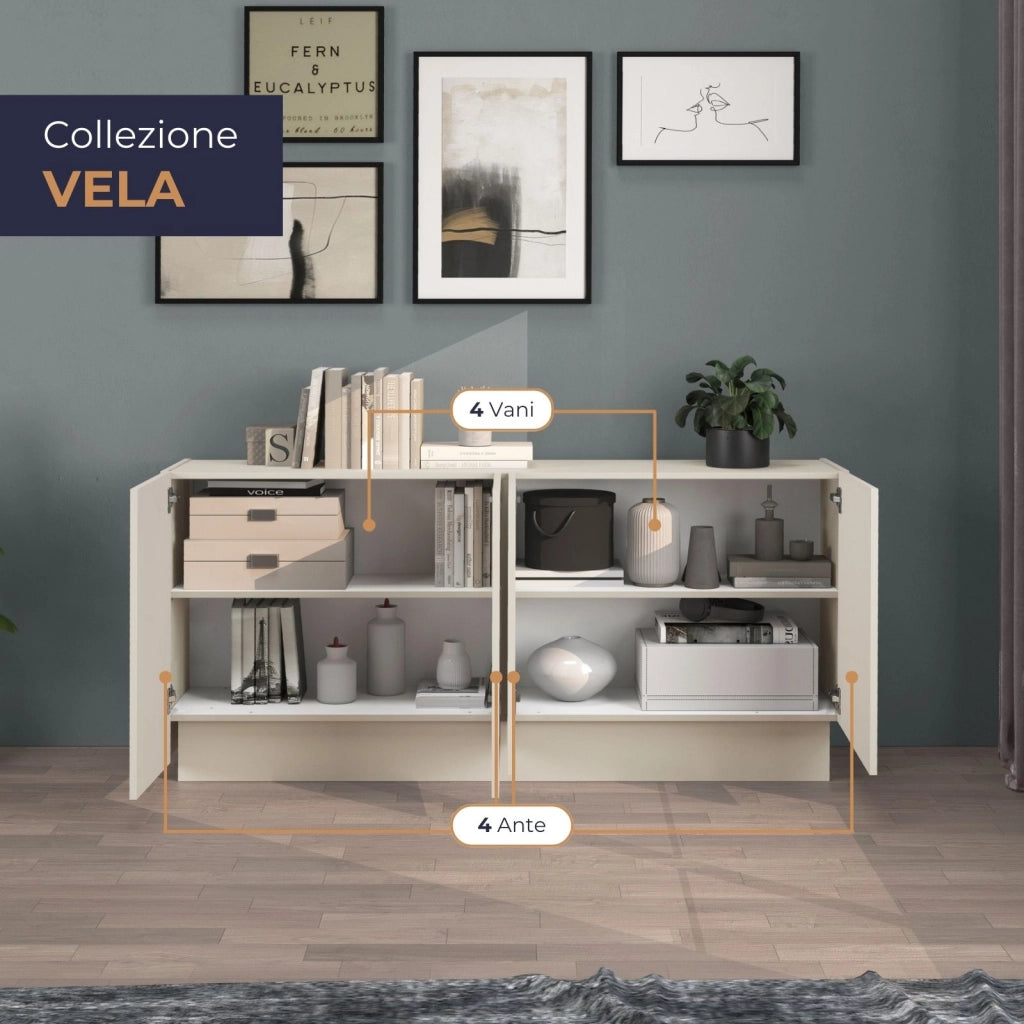 WHOUS Madia Vela con 4 ante colore cashmere 160x35x75,4 cm