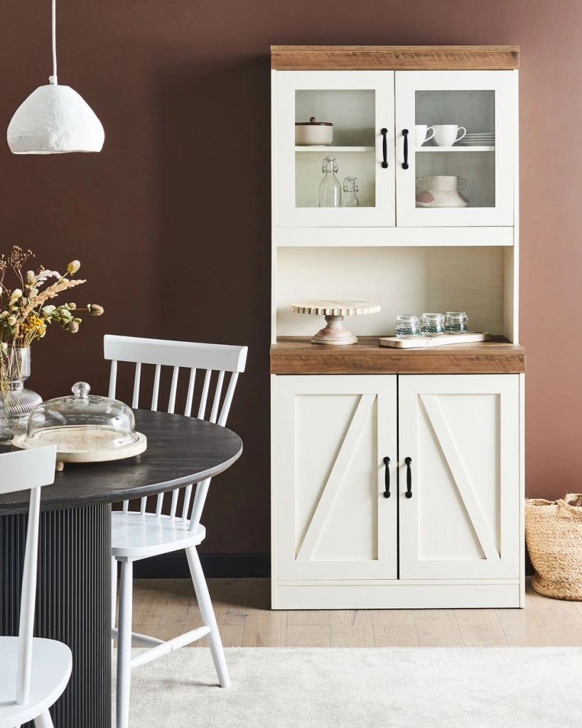 Credenza in truciolato bianco MDF con ripiani e frontale in vetro Sala da pranzo Cucina