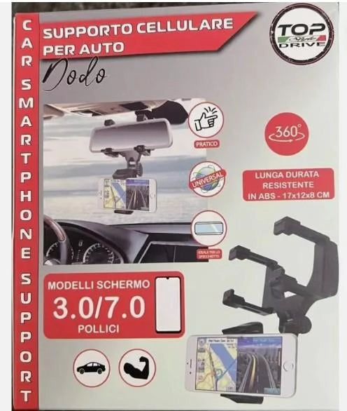 SUPPORTO TELEFONO PORTA SMARTPHONE PER AUTO DA SPECCHIETTO RETROVISORE RESISTENTE MODELLI SCHERMO 3.0/7.0 POLLICI 17HX12X8 CM