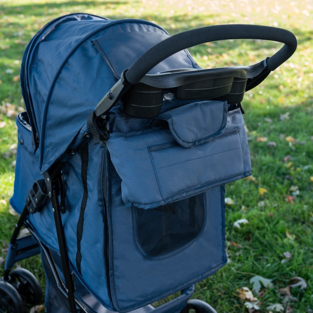 Passeggino per animali Blu con Borsa Organizer Pieghevole da Viaggio per Cani