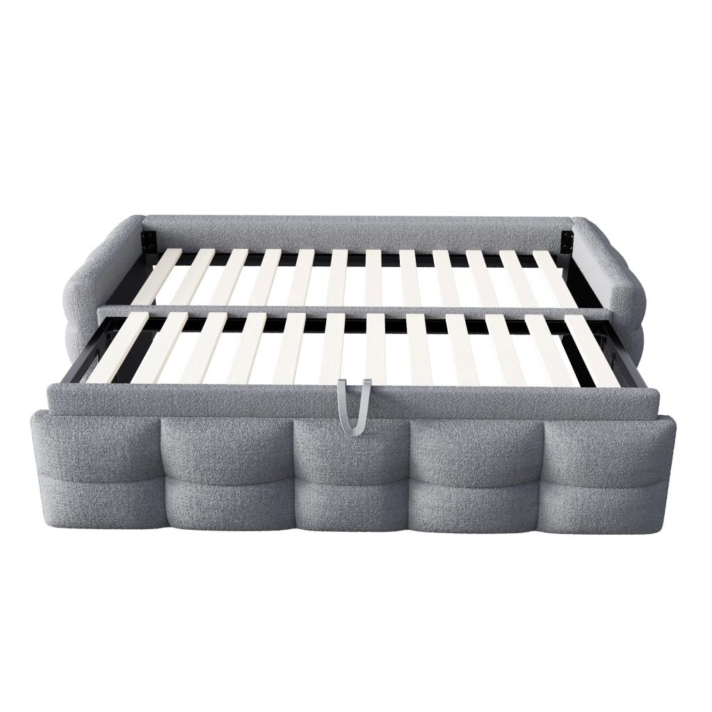 Letto imbottito estraibile 90/180x190 cm in tessuto Teddy grigio con rete a doghe