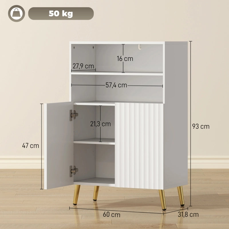 Mobile bagno con 2 ripiani aperti, anta soft-close, MDF bianco, design moderno con dettagli dorati