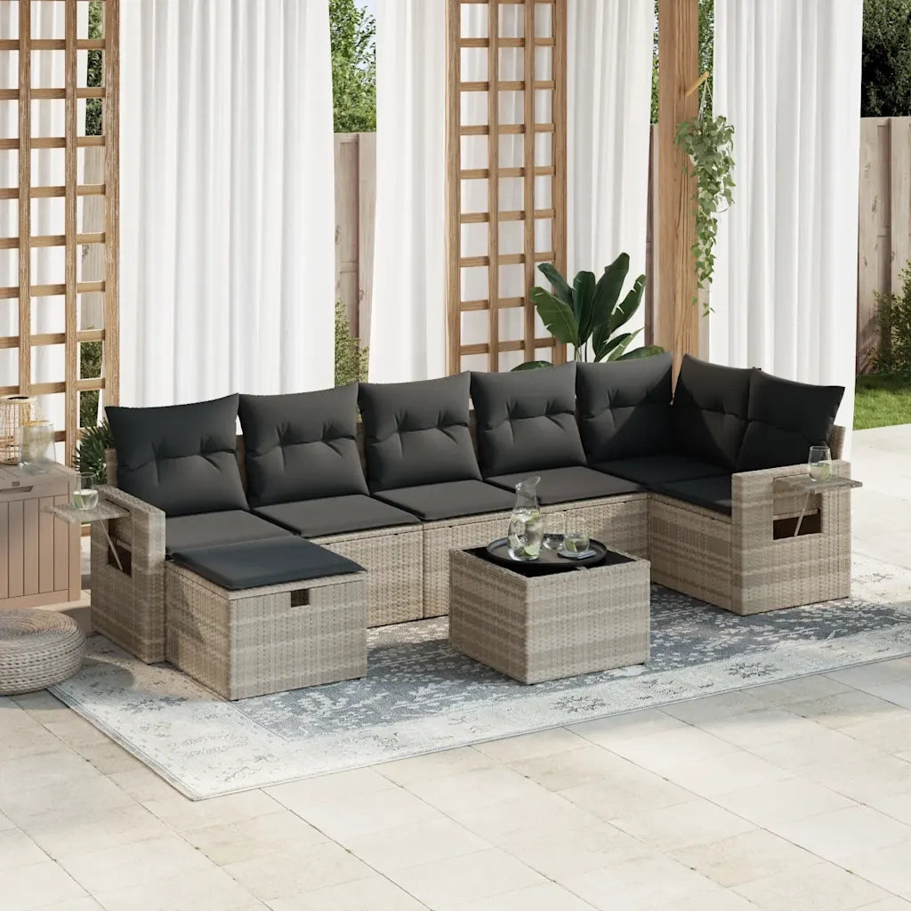Set Divano da Giardino 8pz con Cuscini Grigio Chiaro Polyrattan 3325518