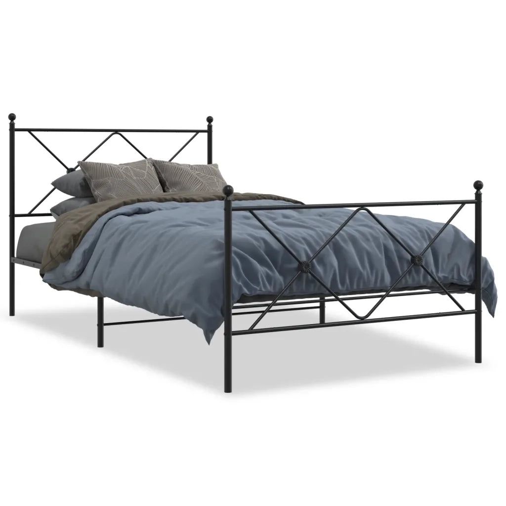 Giroletto con Testiera e Pediera Metallo Nero 100x190 cm 376514