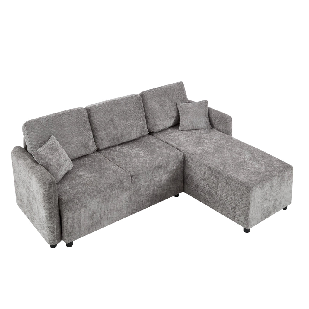 Divano angolare 3 posti - con area relax e 2 cuscini - in chenille grigio