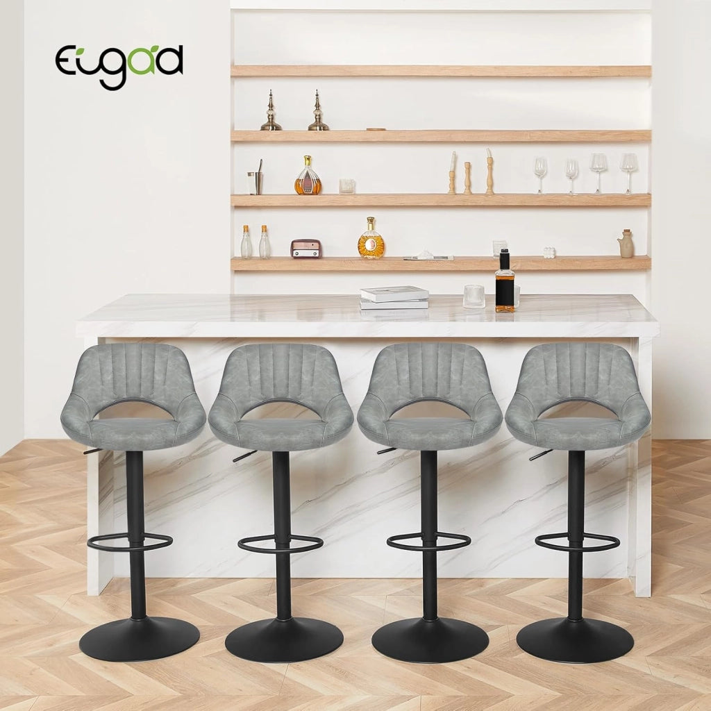 2x Sgabelli da Bar Cucina Sedia Alta da Sala Pranzo in Simipelle Regolabile e Girevole a 360° con Schienale Poggiapiedi Grigio 0669BY-2