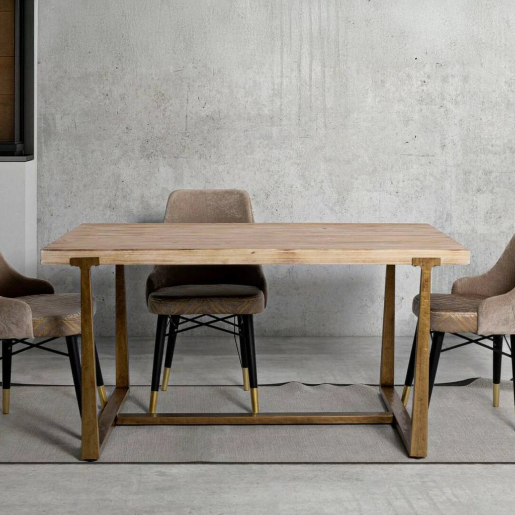 Tavolo fisso Kazimir, Ripiano da cucina, Consolle per sala da pranzo, Ripiano rettangolare fisso, Oro e Marrone, 150x90 h78 cm