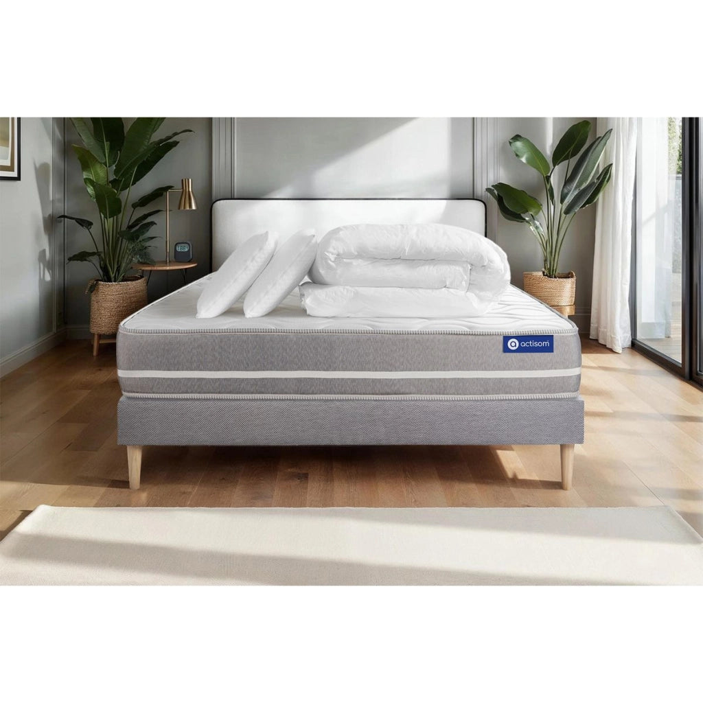 Pacchetto letto completo - Materasso 140x200cm + Box spring con doghe (kit) + 2 cuscini + Piumino - Actiflex Touch