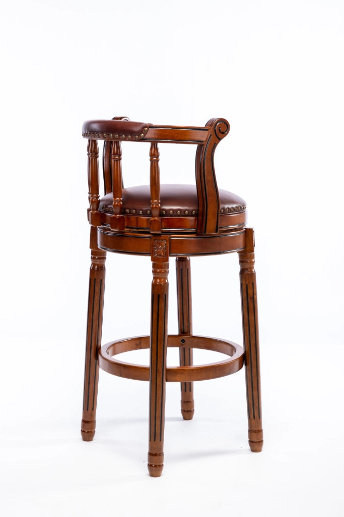 Sgabello da Bar Girevole con Schienale in Pelle e Legno ¨C MINIMAL ¨C Nero/Marrone