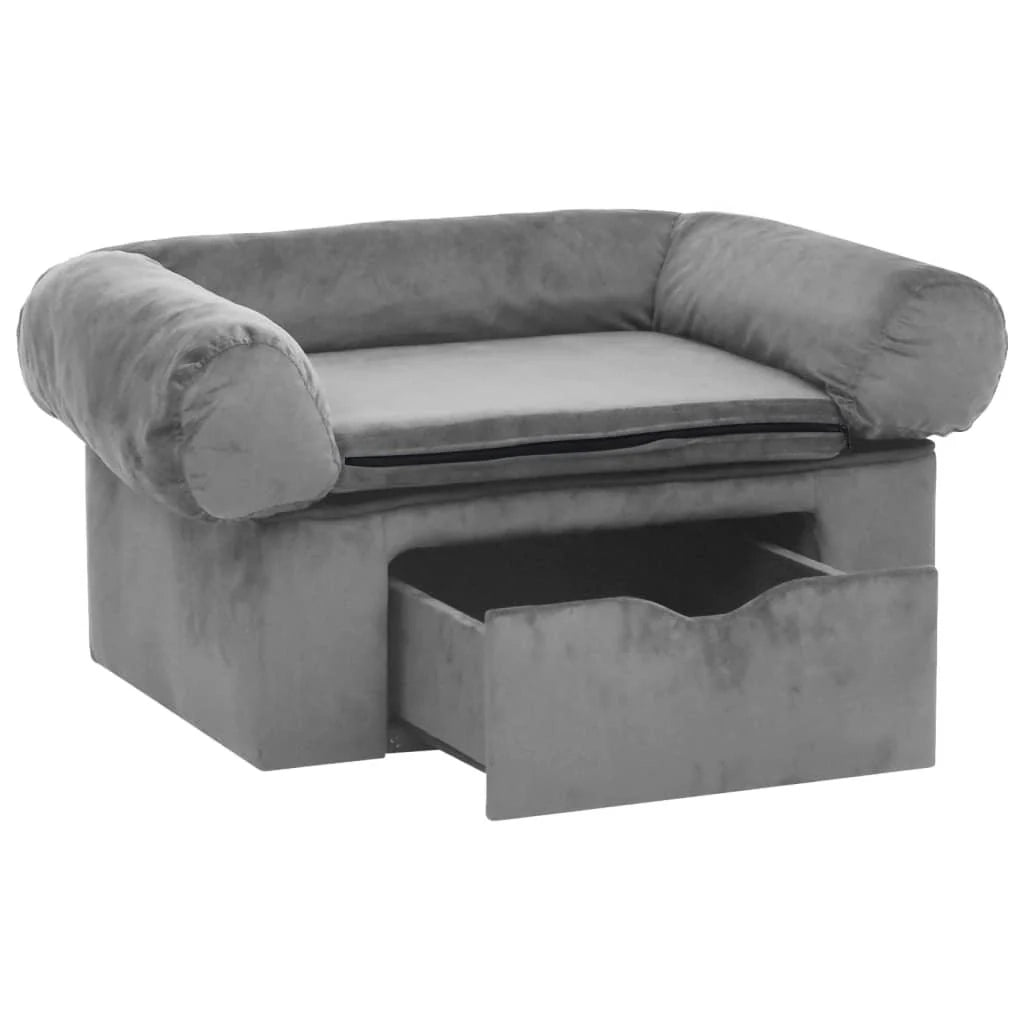 Divano per cani con cassetto 75 cm peluche grigio 02_0000092