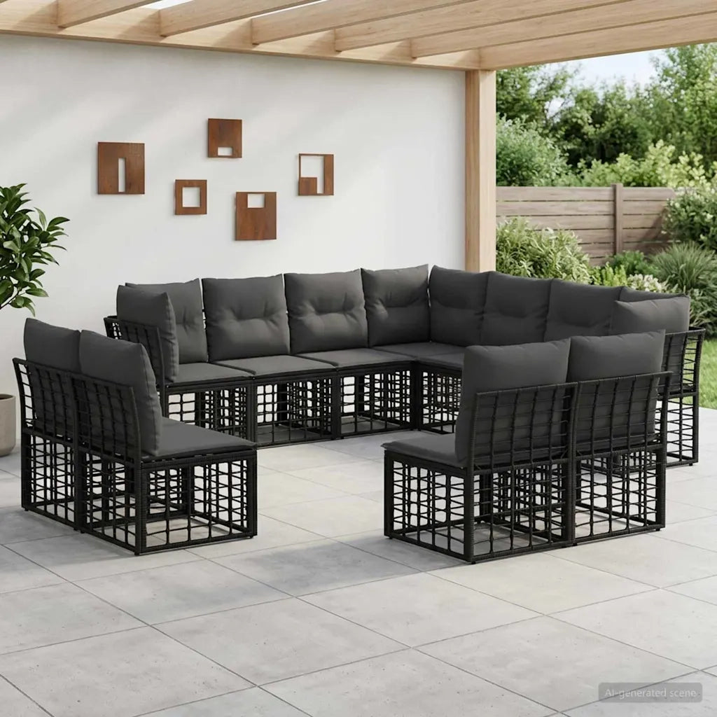 Set di divani da esterno Nero Poliestere
