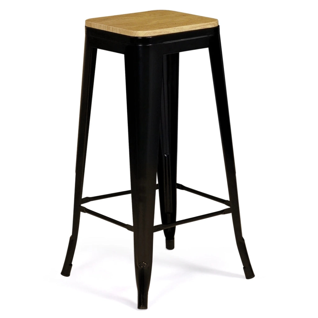 IDMarket - Set di 4 sgabelli da bar LENY in metallo nero opaco impilabili con sedile in legno