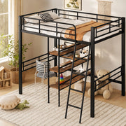 Letto a soppalco nero 90x200 cm con scrivania e ripiani
