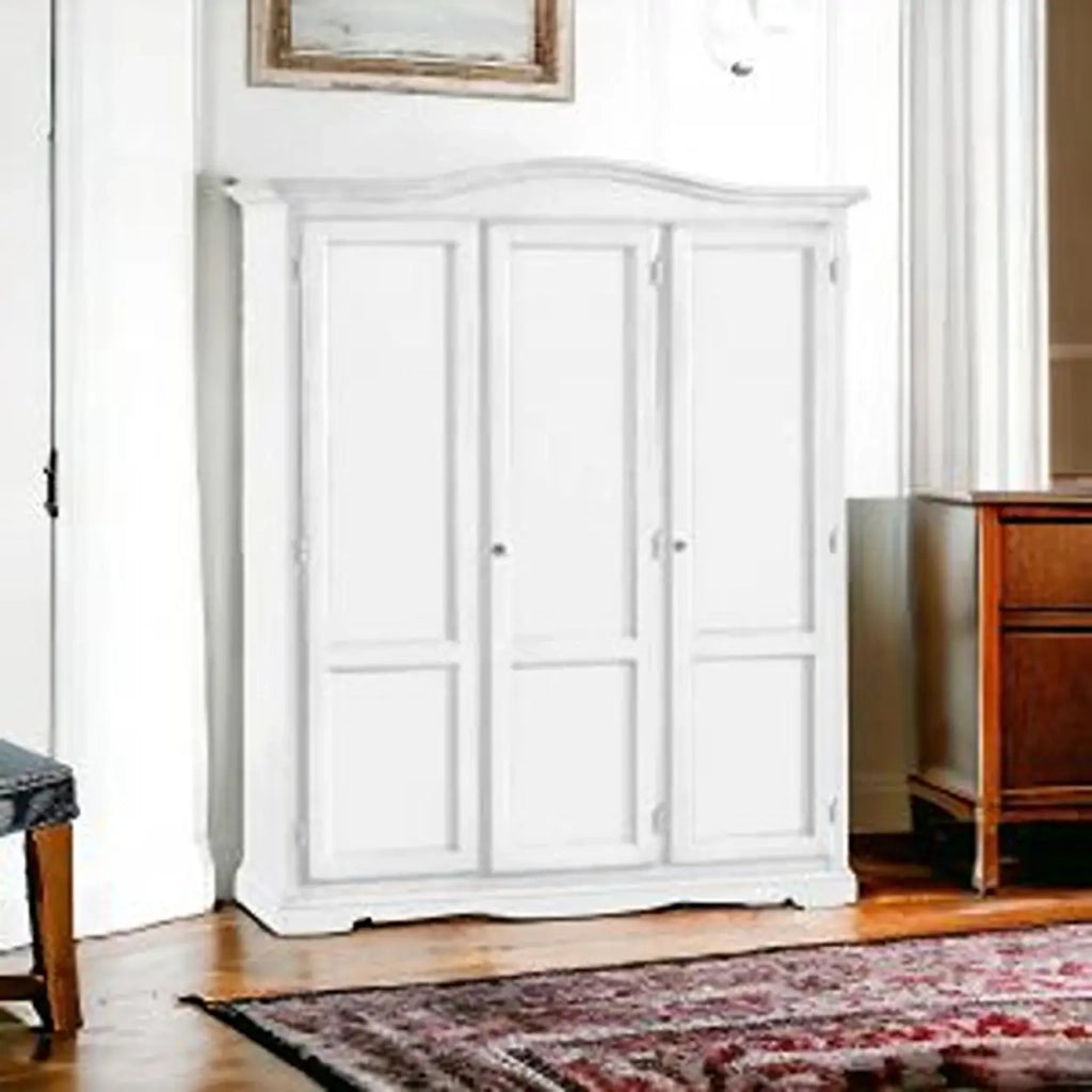Armadio in legno 3 ante battenti Shabby chic mod gendarme mod bianco