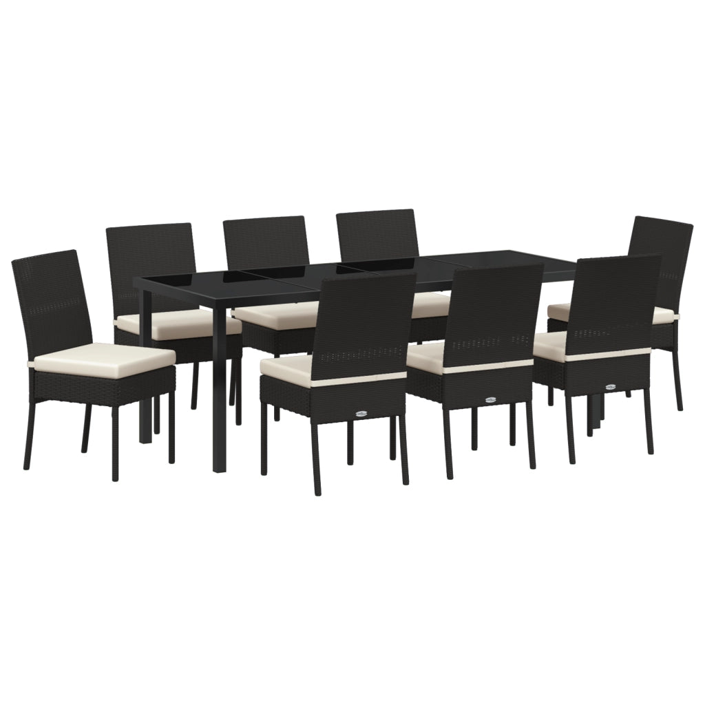 Set di 9 Pezzi da Pranzo da Giardino Nero Polyrattan