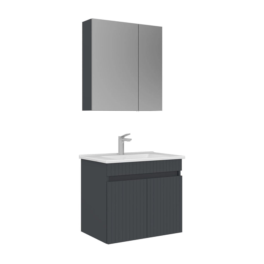Set mobile lavabo con specchio (2 pezzi) "Tivoli 65" - 65 x 45 x 57 cm - Antracite opaco