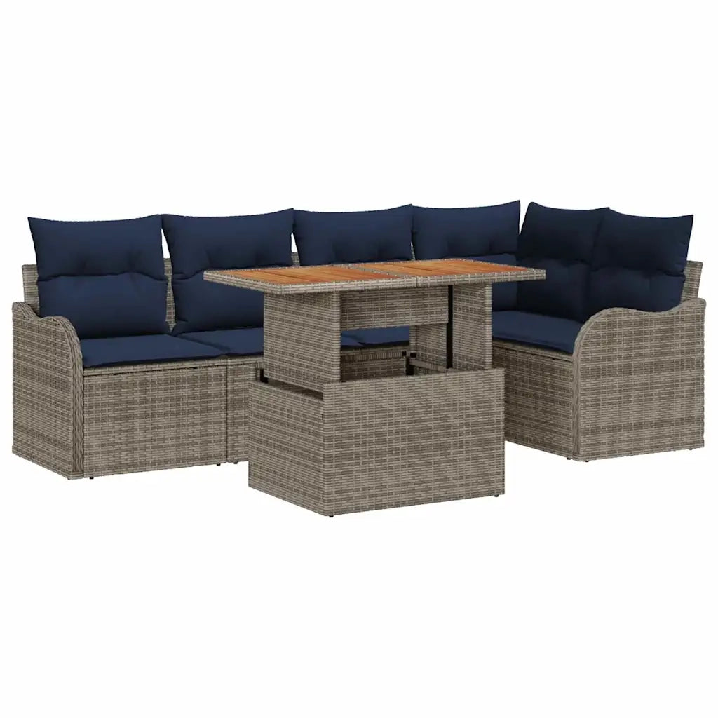 Set Divano da Giardino 6 pz 5-Numero di posti Grigio e Blu Navy 3349464