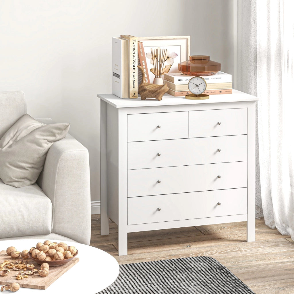 Cassettiera a 5 Cassetti 79x39,5x80,5 cm in Legno Bianco