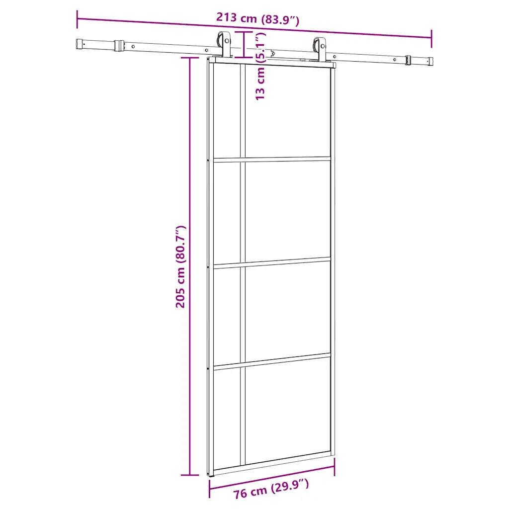 Porta Scorrevole con Ferramenta Nera 76x205 cm in Vetro ESG 3375948
