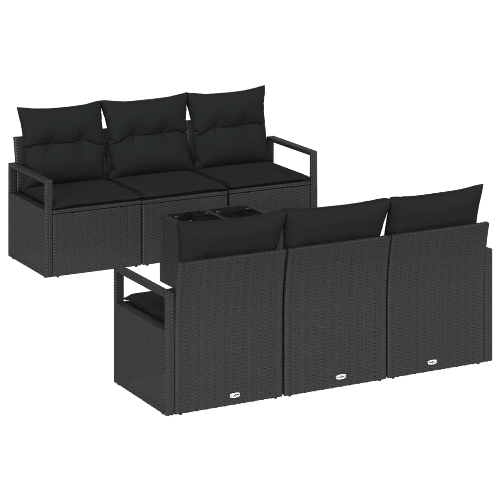 Set divano da giardino 7 pezzi con cuscini nero polyrattan