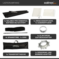 Essential Softbox 80x120cm con adattatore per Elinchrom 15,2, girevole a 360°, facile da montare, griglia inclusa, adattatore Bowens, per fotografia prodotti e persone