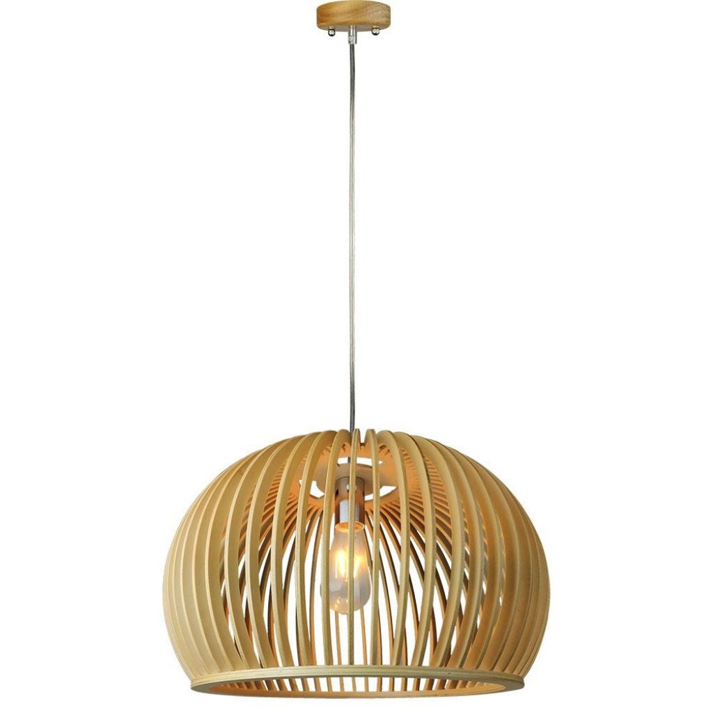 Luce a sospensione in legno con cappuccio decorativo cromato + baldacchino + paralume grande round d440*h280mm