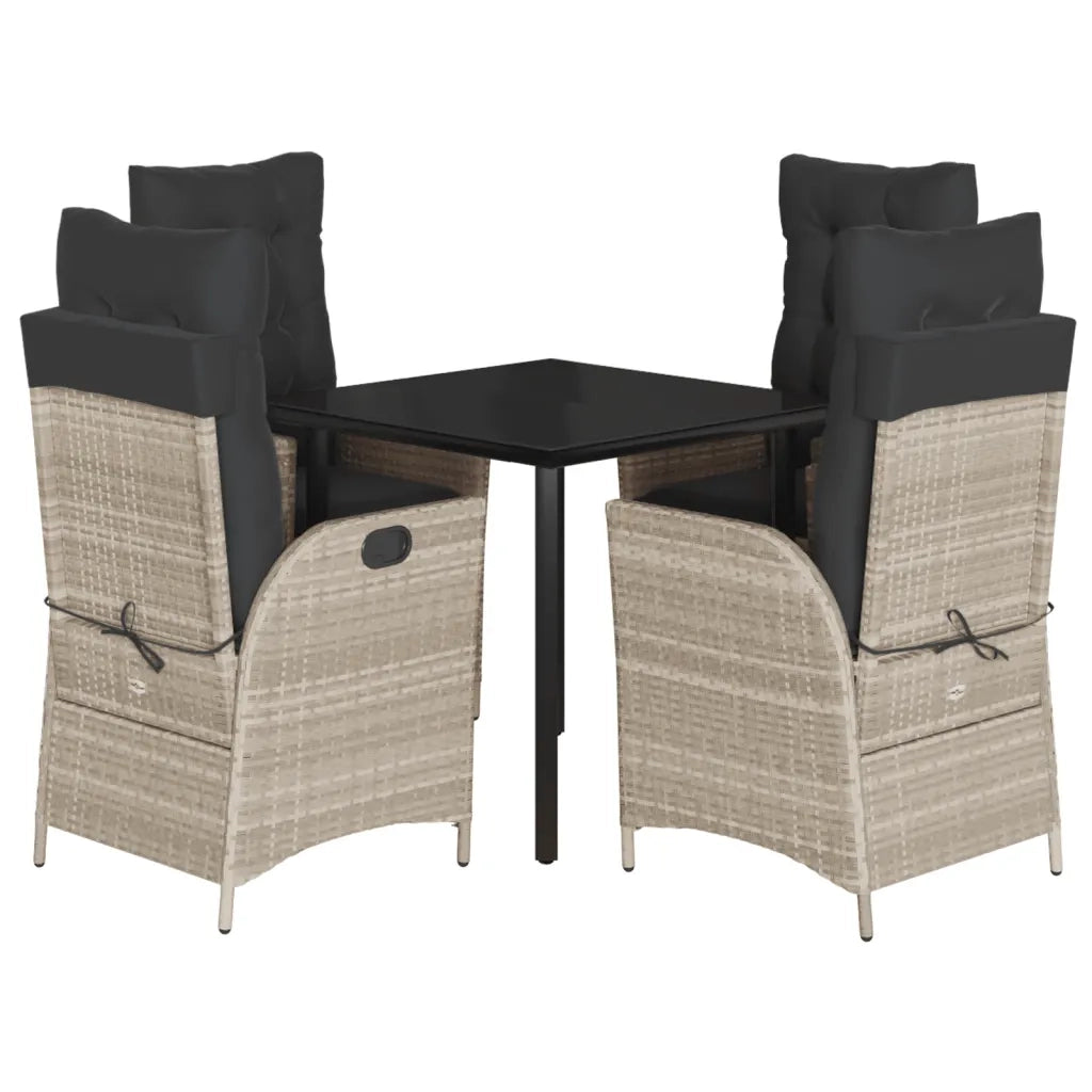 Set Pranzo da Giardino 5pz con Cuscini Grigio Chiaro Polyrattan