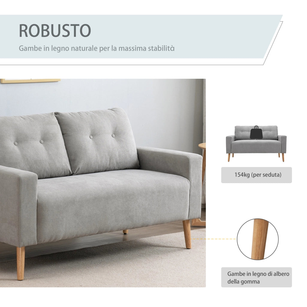 Divano 2 Posti Moderno Trapuntato in Tessuto e Legno ¨C Zephmum ¨C Grigio Chiaro 145x76x88